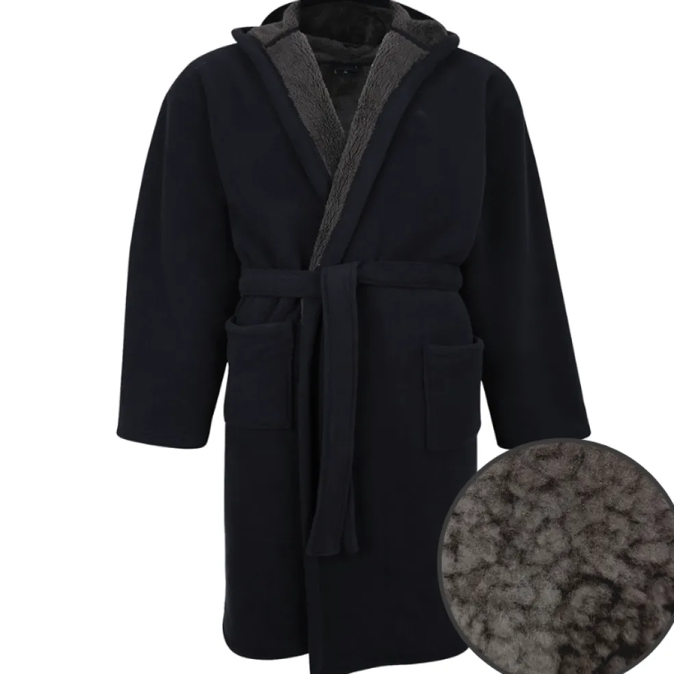 Musta teddy/fleece aamutakki hupulla